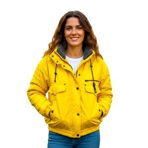 Vintage 1990’s Killy yellow oversized Ski Jacket removable collar zippered sz 6